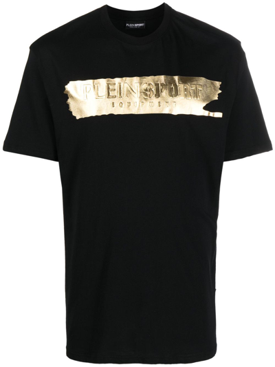 Plein Sport Ss Silver Brush Cotton T-shirt In Black