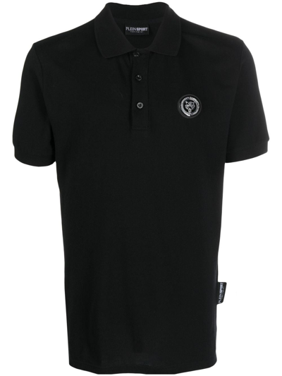 Plein Sport Ss Thunder Tiger Cotton Polo Shirt In Black