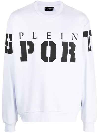 Plein Sport Ls Logo-print Cotton Sweatshirt In White