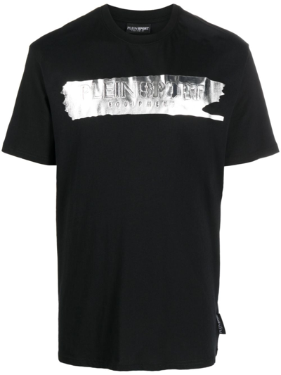 Plein Sport Ss Silver Brush Cotton T-shirt In Black