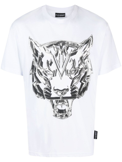Plein Sport Ss Chrome Tiger Cotton T-shirt In White
