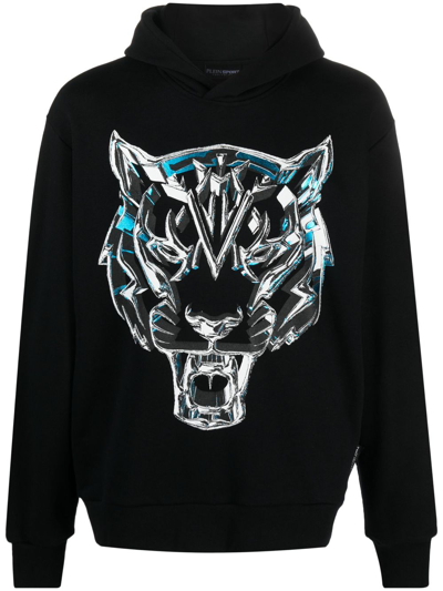 Plein Sport Chrome Tiger Cotton Sweatshirt In Black