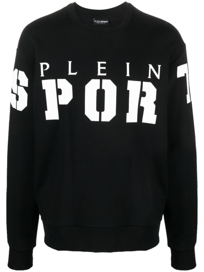 Plein Sport Ls Logo-print Cotton Jumper In Black