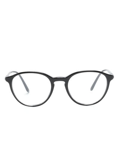 Giorgio Armani Logo-print Round-frame Glasses In Black