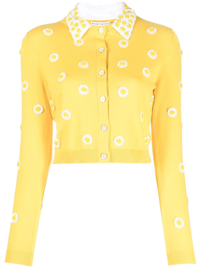 Alice And Olivia Bernita Cropped Appliquéd Cotton-blend Cardigan
