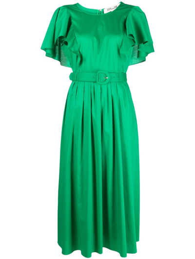 Diane Von Furstenberg Belted Pleated Dress In Green