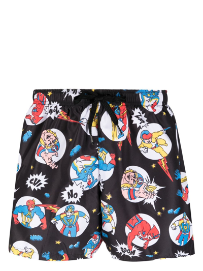 Moschino Graphic-print Swim Shorts In Black