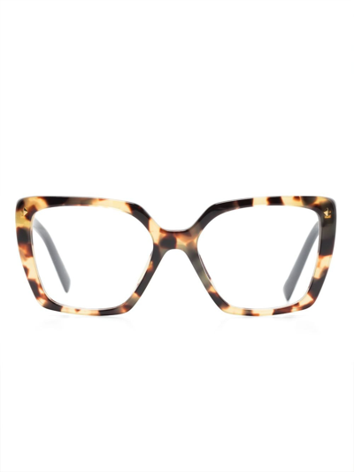 Prada Logo-print Square-frame Glasses In Neutrals