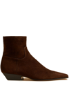 Khaite Marfa Suede Western Ankle Boots In Brown