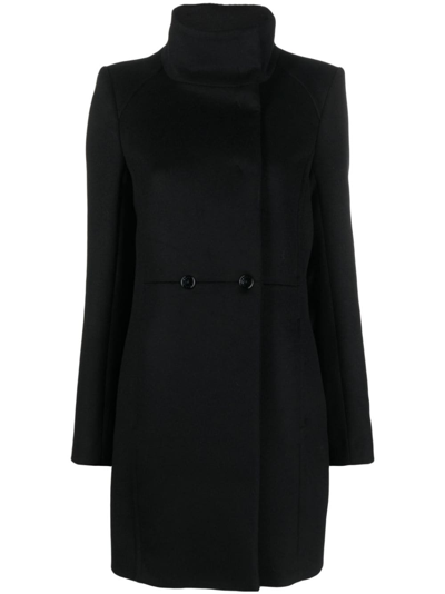 Patrizia Pepe High-neck Double-breasted Coat In Black  