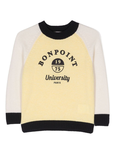 Bonpoint Kids' Logo-embroidered Wool Sweatshirt In Yellow
