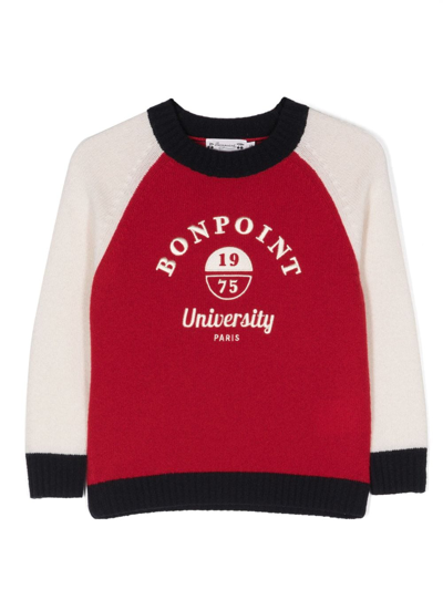 Bonpoint Kids' Logo-embroidered Wool Sweatshirt In Red