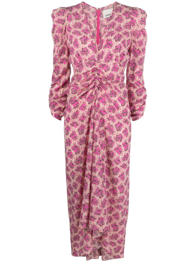 Isabel Marant Albini Ruched Floral-print Midi Dress In Pink