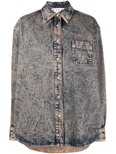 Marni Logo Patch Buttoned Denim Jacket In Grey