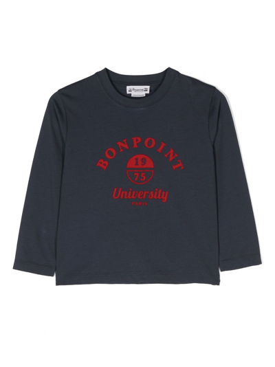 Bonpoint Kids' Logo-print Long-sleeve T-shirt In Blue