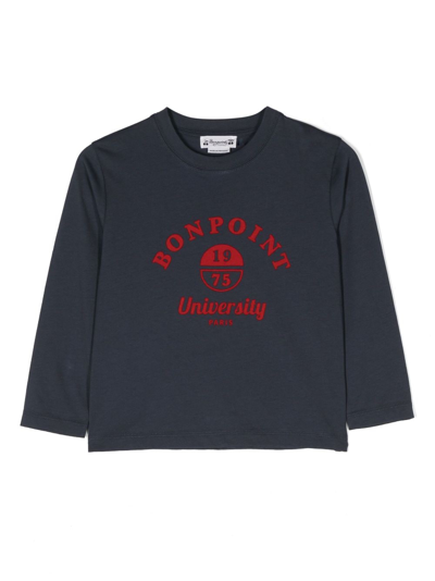 Bonpoint Kids' Logo印花长袖t恤 In Blue