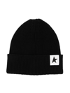 GOLDEN GOOSE LOGO-PATCH RIBBED BEANIE