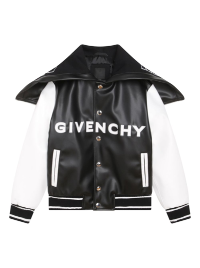 Givenchy Kids' Logo-patch Hooded Bomber Jacket In Black
