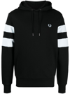 Fred Perry Striped Sleeve Cotton Hoodie In Black