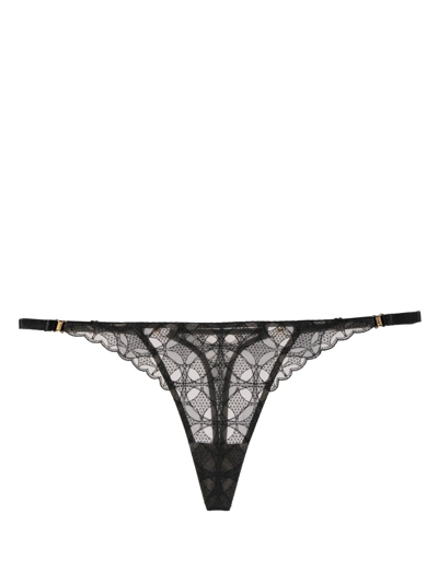 Bordelle Lace-embroidered Semi-sheer Thong In Black