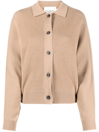 Closed Ribbed-knit Spread-collar Cardigan In Neutrals