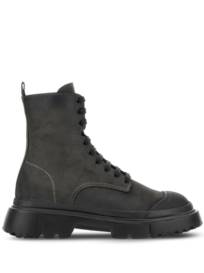 Hogan H619 Anfibio Leather Boots In Dark Grey
