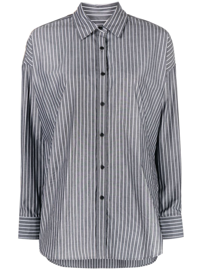 Nili Lotan Striped Pointed-collar Cotton Shirt In Grey