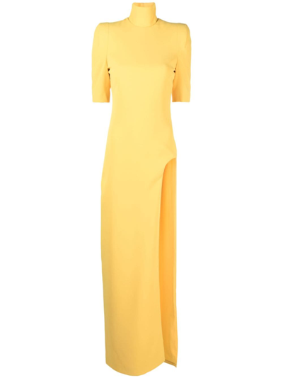 Monot High-neck Side-slit Dress In Yellow