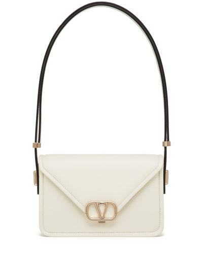 Valentino Garavani Valentino Logo Plaque Foldover Top Small Shoulder Bag In White