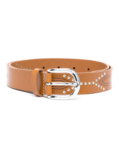 Isabel Marant Brown Telly Studded Leather Belt In Neutrals