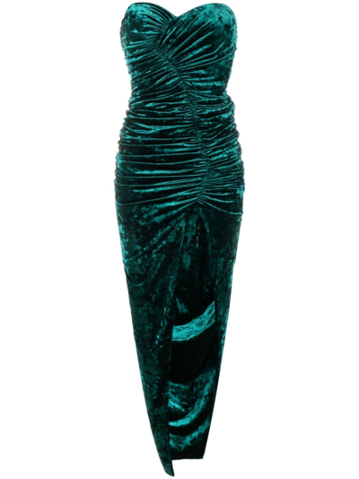Alexandre Vauthier Strapless Crushed Velvet Midi Dress In Teal Green