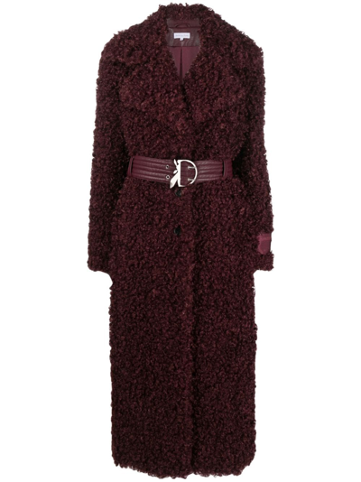 Patrizia Pepe Faux-shearling Belted Long Coat In Purple