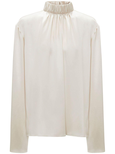 Jw Anderson High Neck Gathered Top In Bianco
