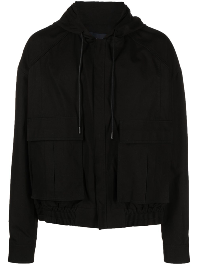 Juunj Drawstring Hooded Jacket In Black