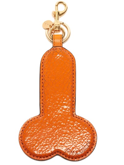 Jw Anderson Logo-embossed Leather Keyring In Orange
