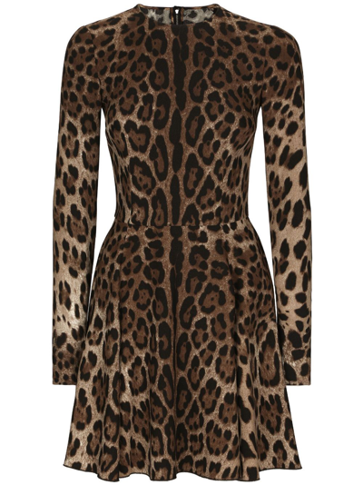 Dolce & Gabbana Short Leopard Print Dress In Double Crêpe In Animal Print