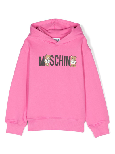 Moschino Kids' Teddy Bear Logo-print Hoodie In Pink