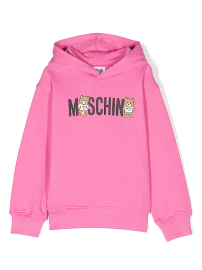 Moschino Kids' Teddy Bear Logo-print Hoodie In Rosa Carico