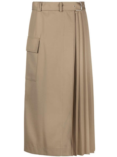 Lvir Brown Pleated Midi Skirt In Neutrals