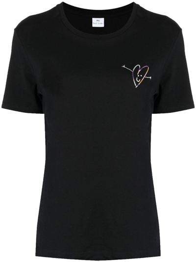 Ps By Paul Smith Spray Swirl Heart Cotton T-shirt In Black
