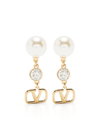 Valentino Garavani Vlogo Signature Crystal-pearl Drop Earrings In Gold