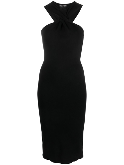 Tom Ford Halterneck Midi Pencil Dress In Black