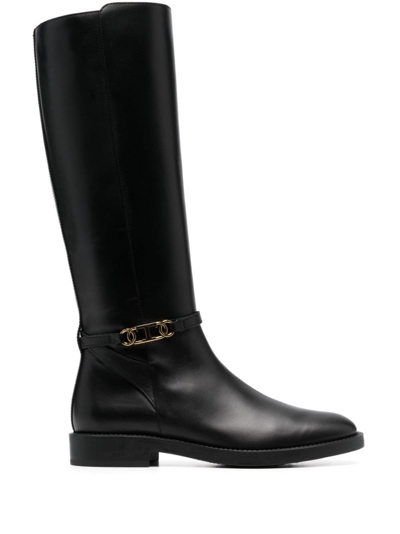 Tod's Logo-plaque Leather Boots In Black