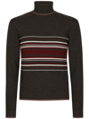 Dolce & Gabbana Turtleneck Virgin Wool Sweater With Unbalanced Stripe Motif In Black