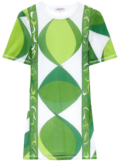 Pucci Graphic-print Short-sleeve Minidress In Green
