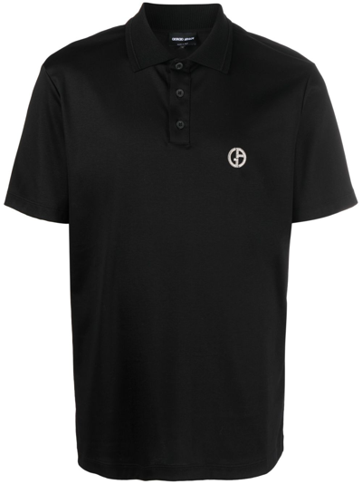 Giorgio Armani Logo-embroidered Cotton Polo Shirt In Black
