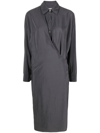 Lemaire Twisted Officer Collar Shirtdress In Grey
