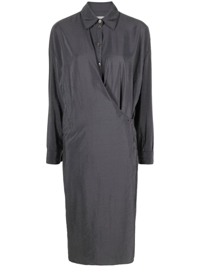 Lemaire Twisted Officer-collar Shirtdress In Grey