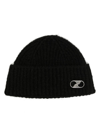WE11 DONE LOGO-PLAQUE RIBBED-KNIT BEANIE