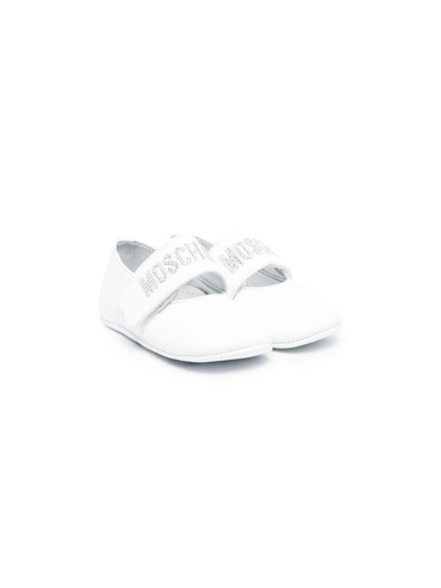 Moschino Babies' Logo-print Leather Ballerinas In White
